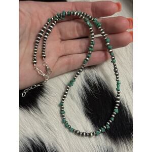 Native American Sterling Silver Navajo Pearl Emerald Valley Turquoise Necklace